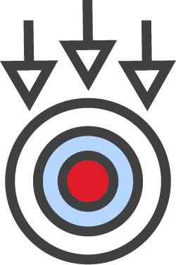 arrows pointing down with target icon