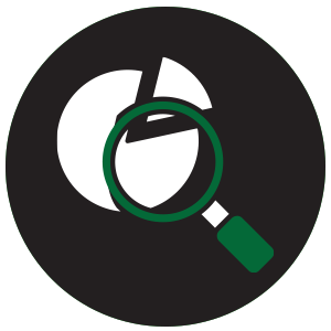 Magnifying glass over a pie chart icon