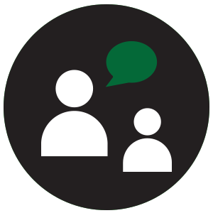 Two people with a communication bubble between them icon