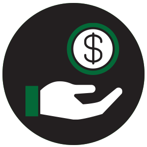 Hand with a coin displaying the dollar sign icon