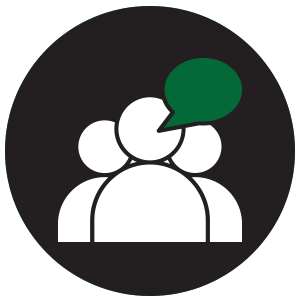 Group of people with a communication bubble icon