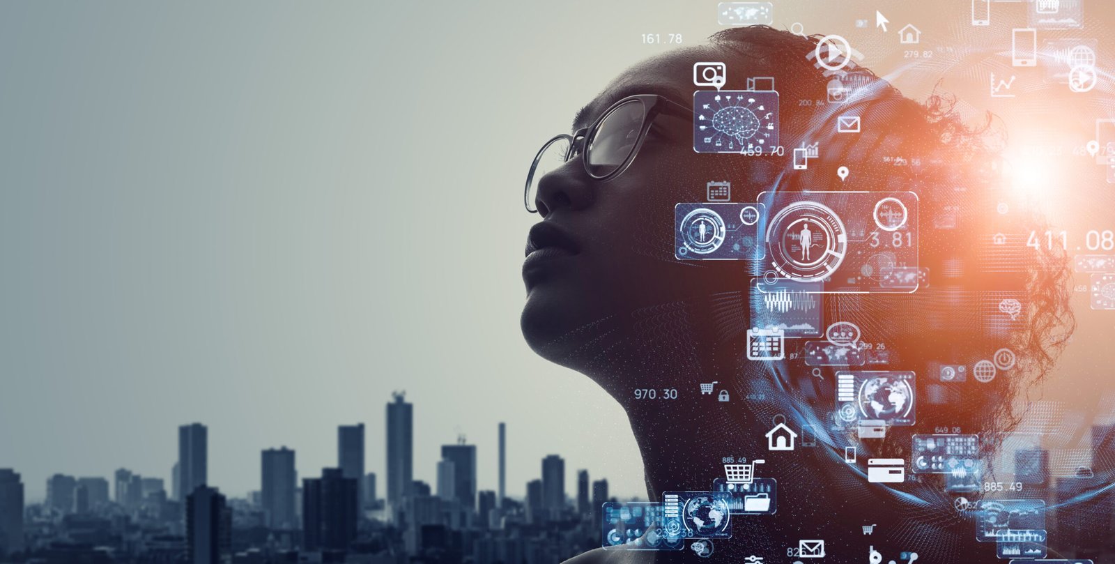 Woman envisioning the reality of technology